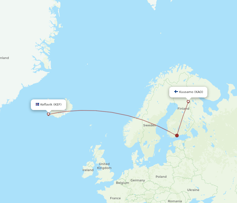 KAO-KEF flight routes