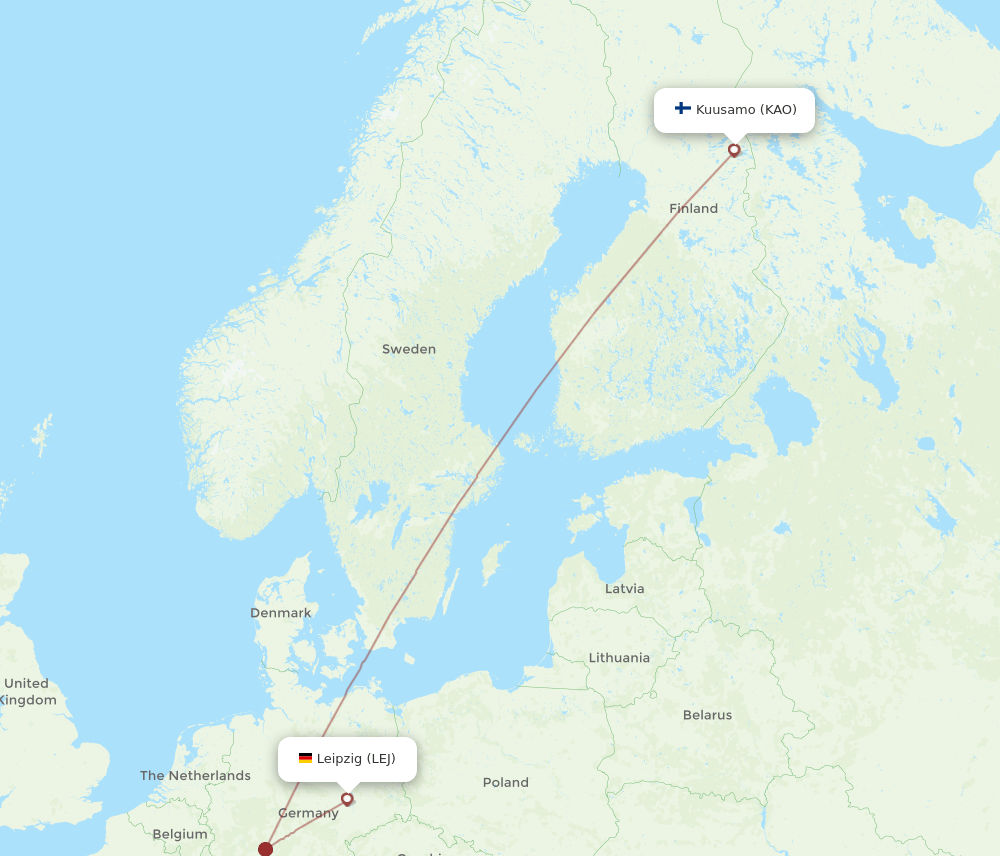 Leipzig/Halle - Kuusamo route map and flight paths