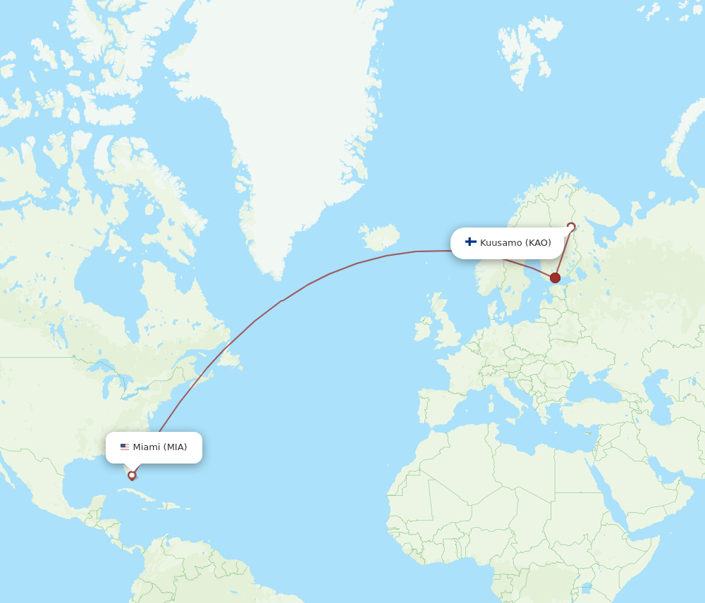 KAO-MIA flight routes