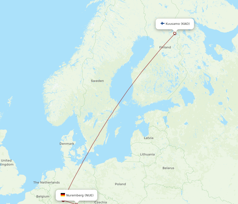 Nuremberg - Kuusamo route map and flight paths