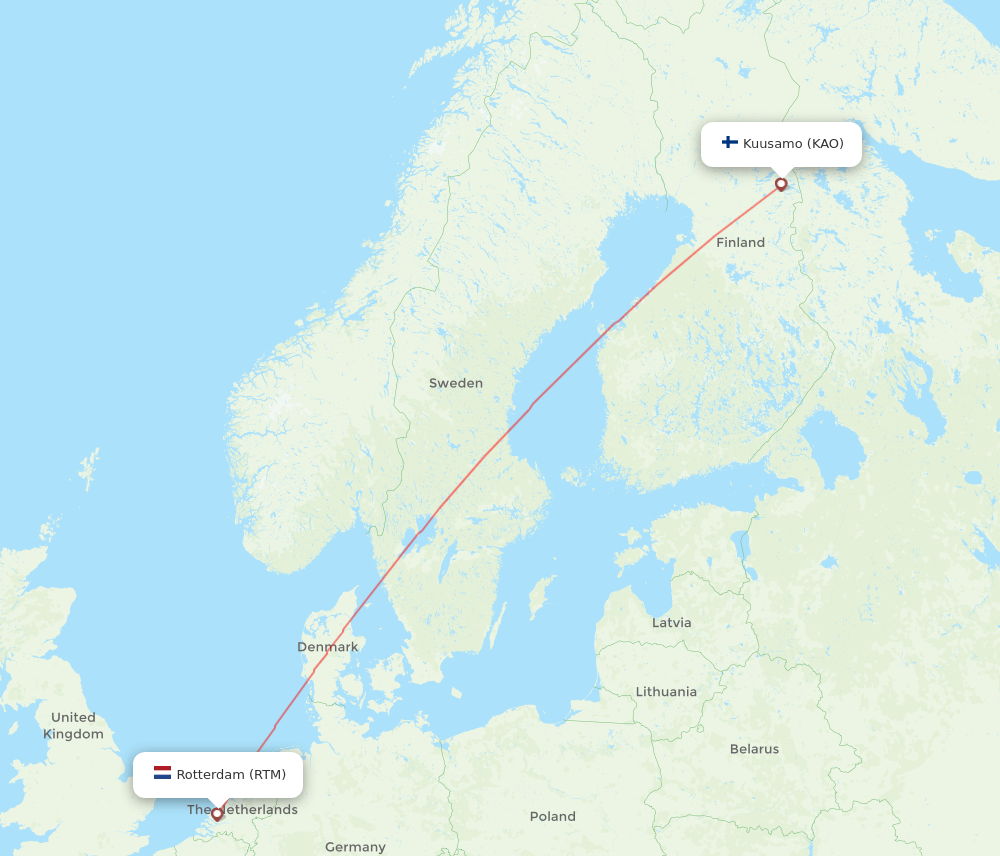 Rotterdam - Kuusamo route map and flight paths