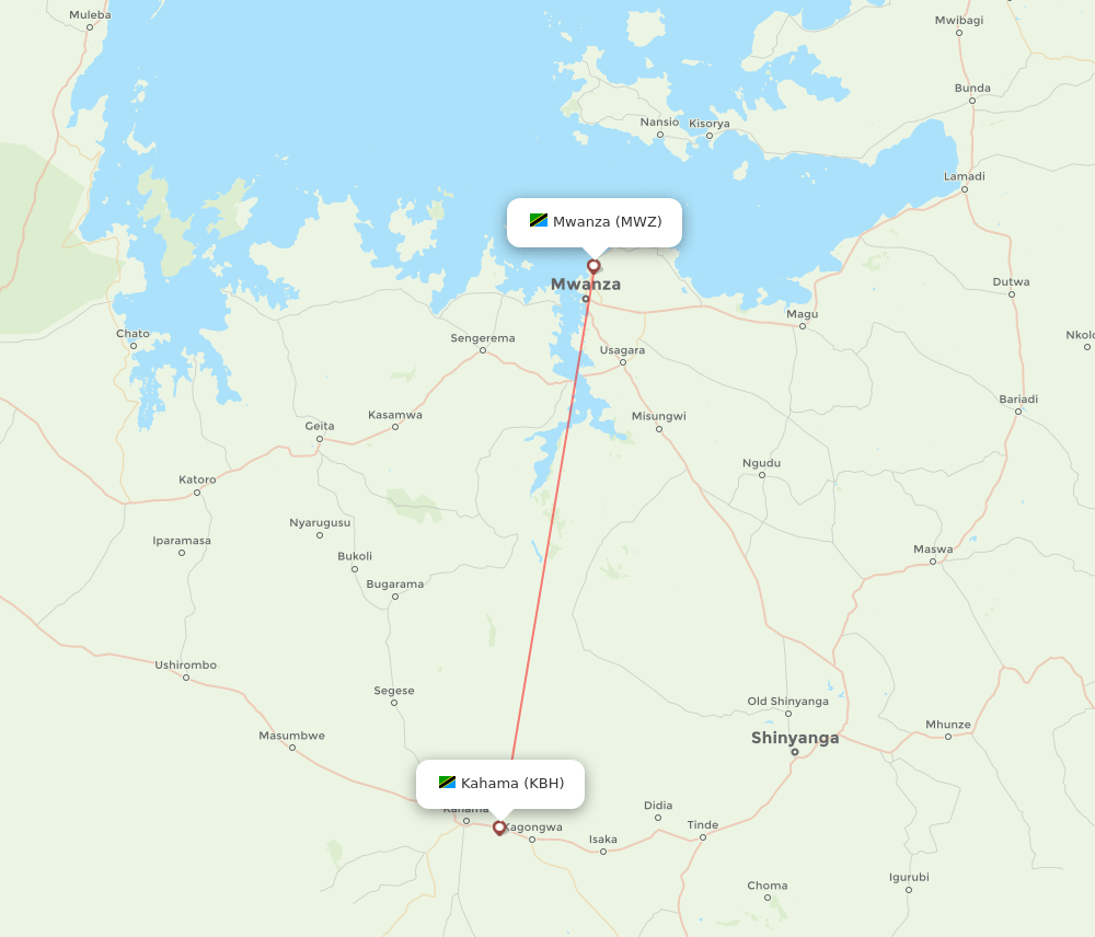 Kahama - Mwanza route map and flight paths