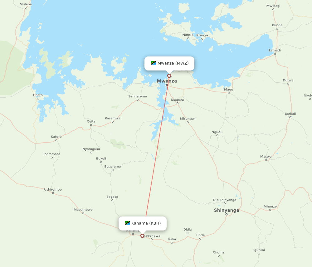 KBH to MWZ flights and routes map
