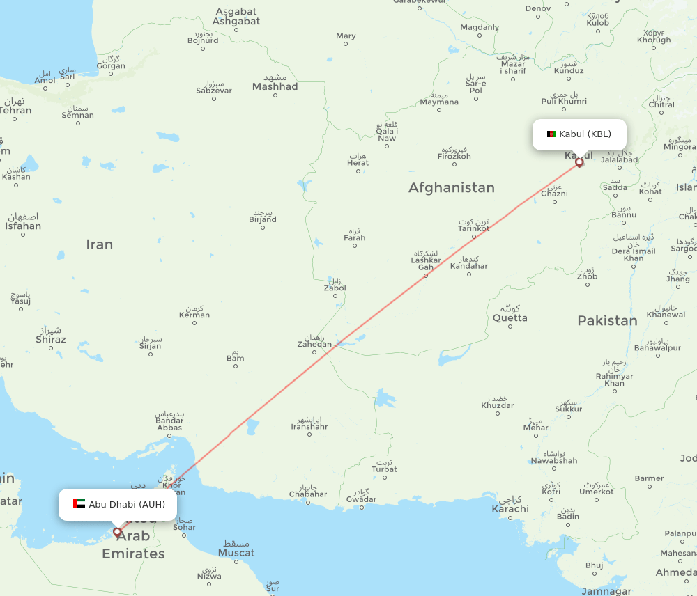 KBL-AUH flight routes