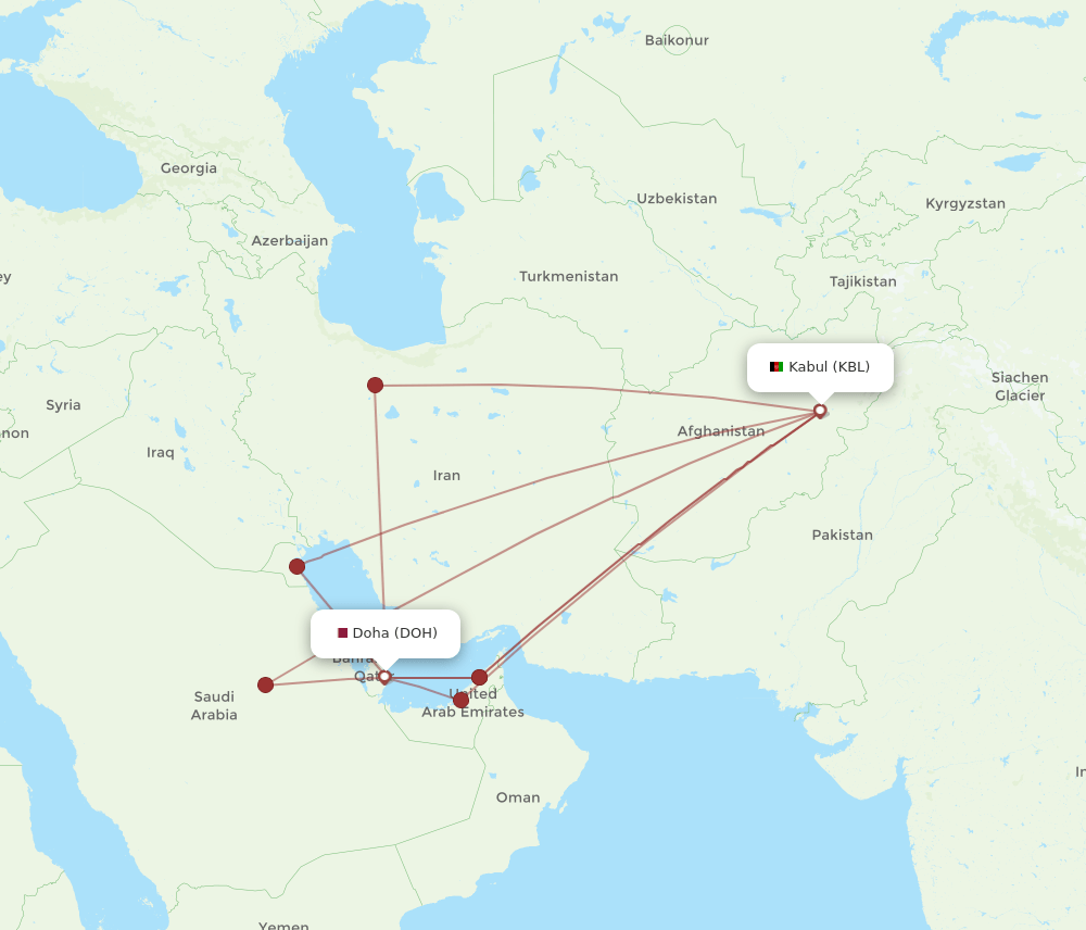 KBL-DOH flight routes