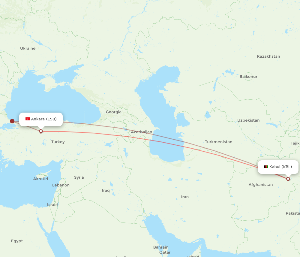 KBL to ESB flights and routes map