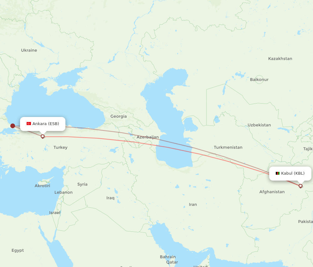 KBL to ESB flights and routes map