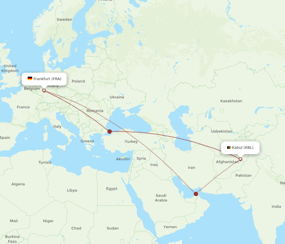 KBL-FRA flight routes