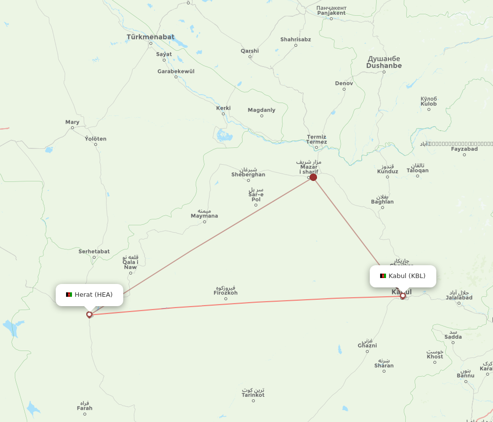 KBL to HEA flights and routes map
