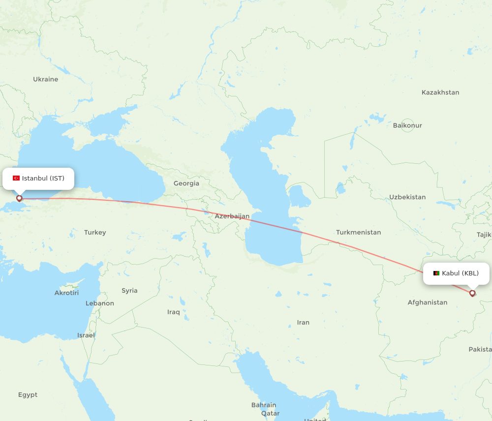 KBL to IST flights and routes map