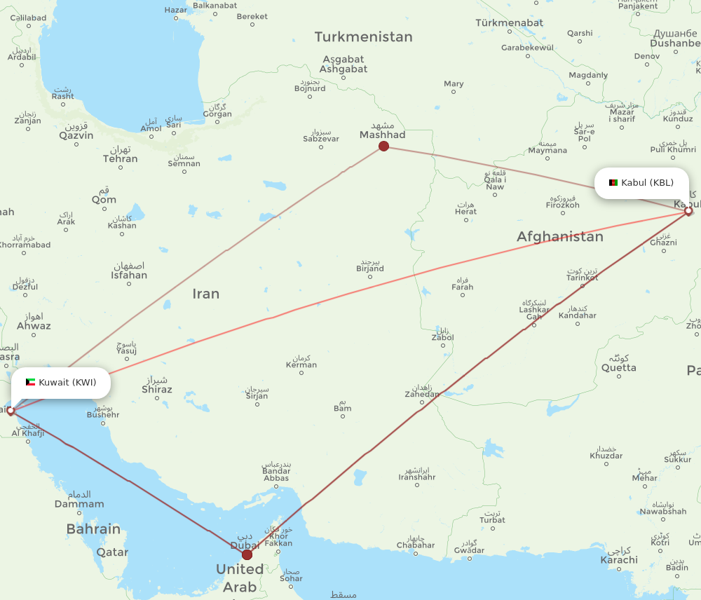KBL to KWI flights and routes map