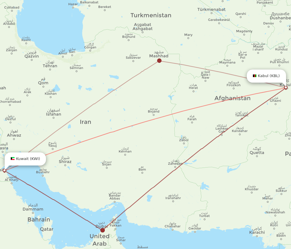 KBL-KWI flight routes