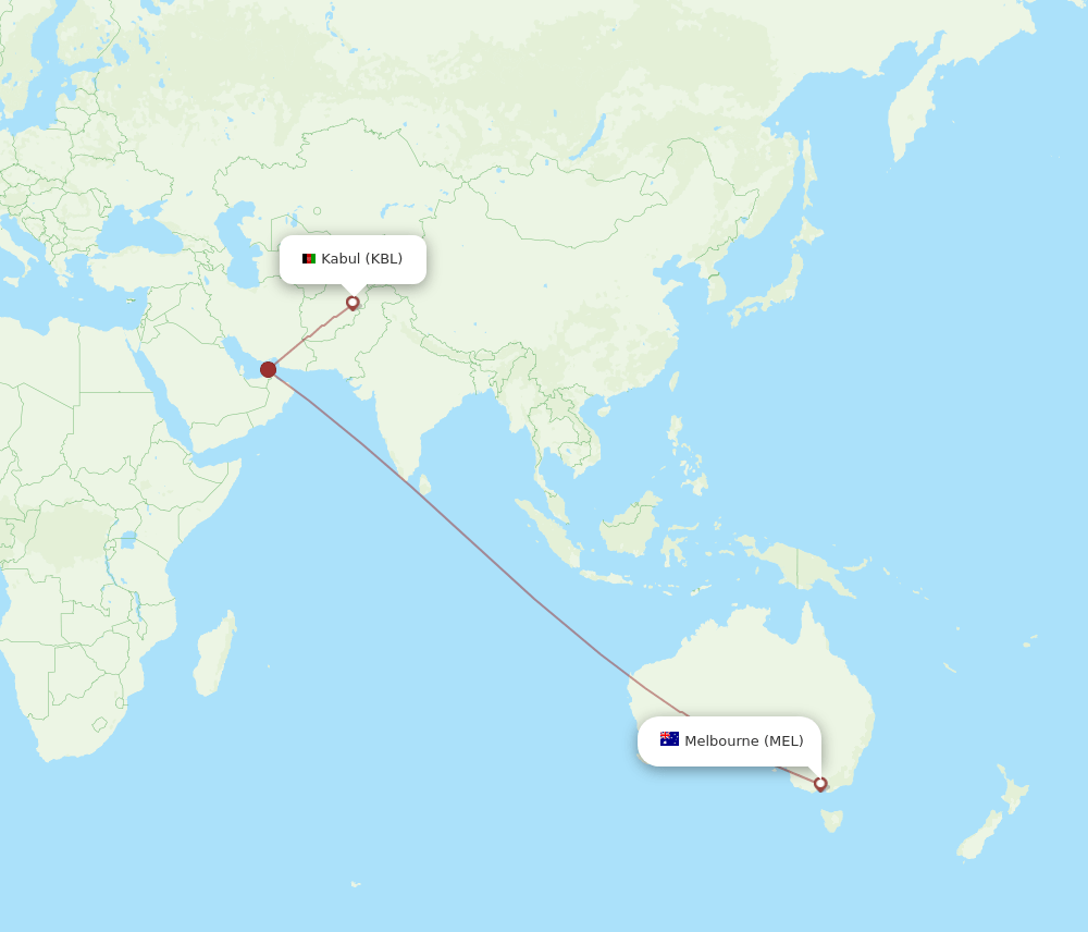 MEL to KBL flights and routes map