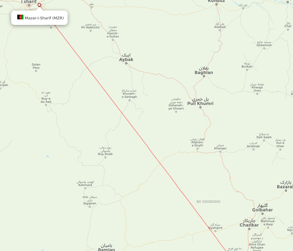 MZR to KBL flights and routes map