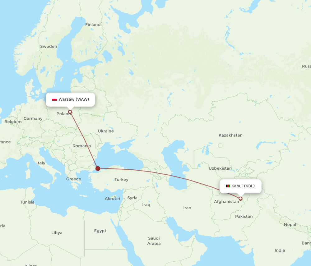 KBL-WAW flight routes