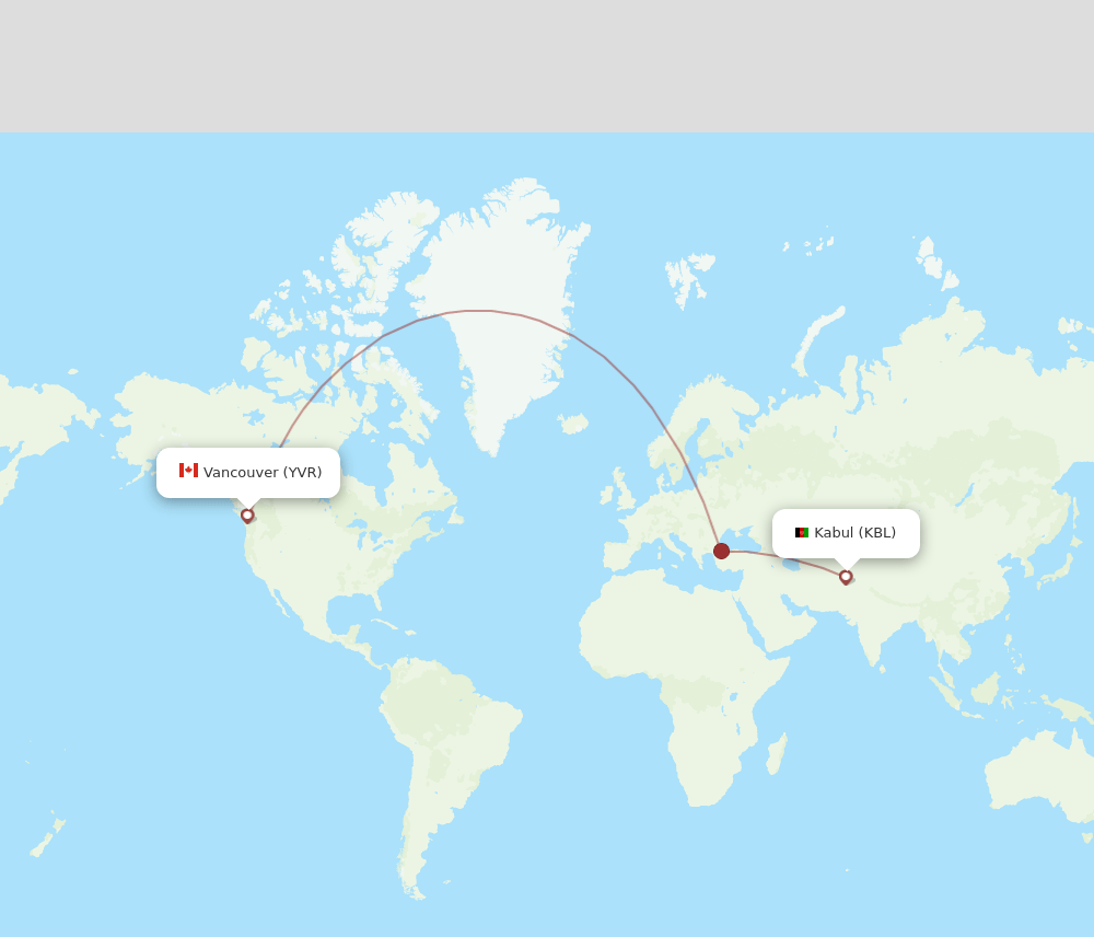 KBL to YVR flights and routes map