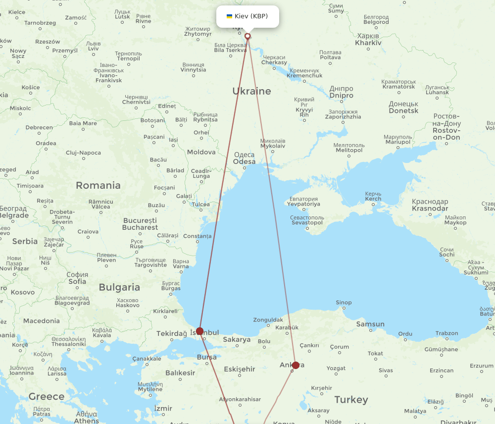 KBP to AYT flights and routes map