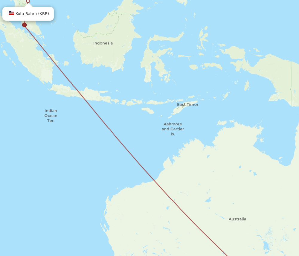 Adelaide - Kota Bharu route map and flight paths