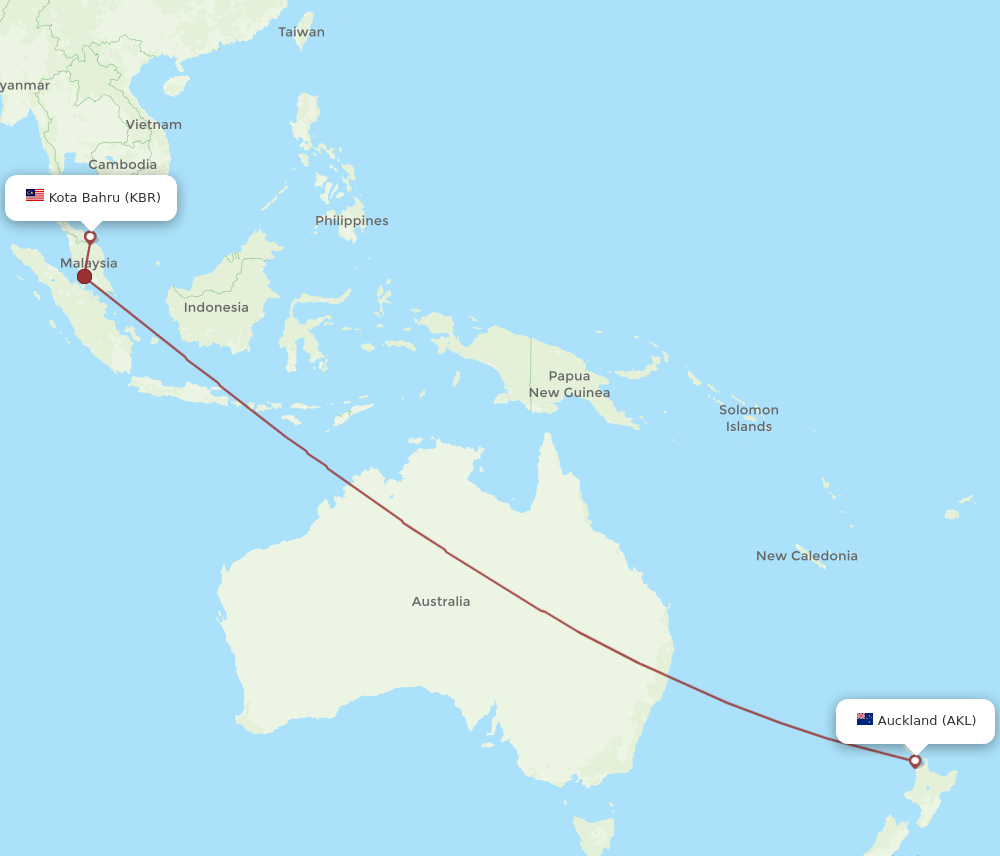 KBR-AKL flight routes