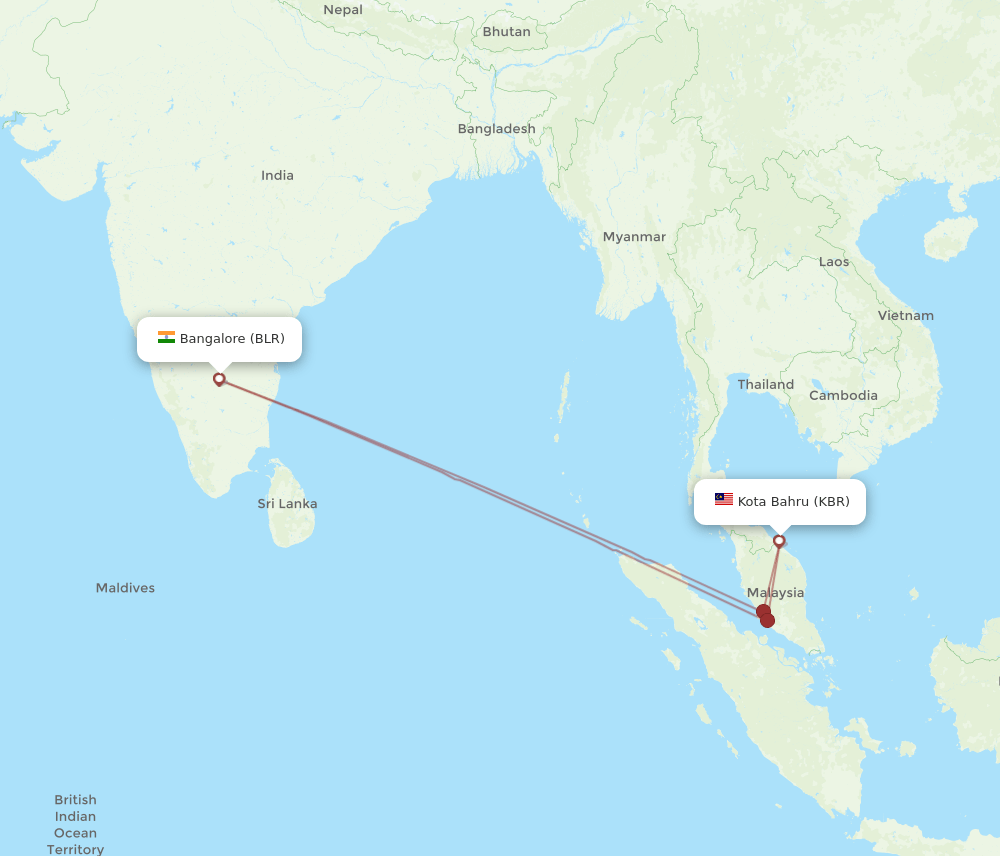 KBR-BLR flight routes