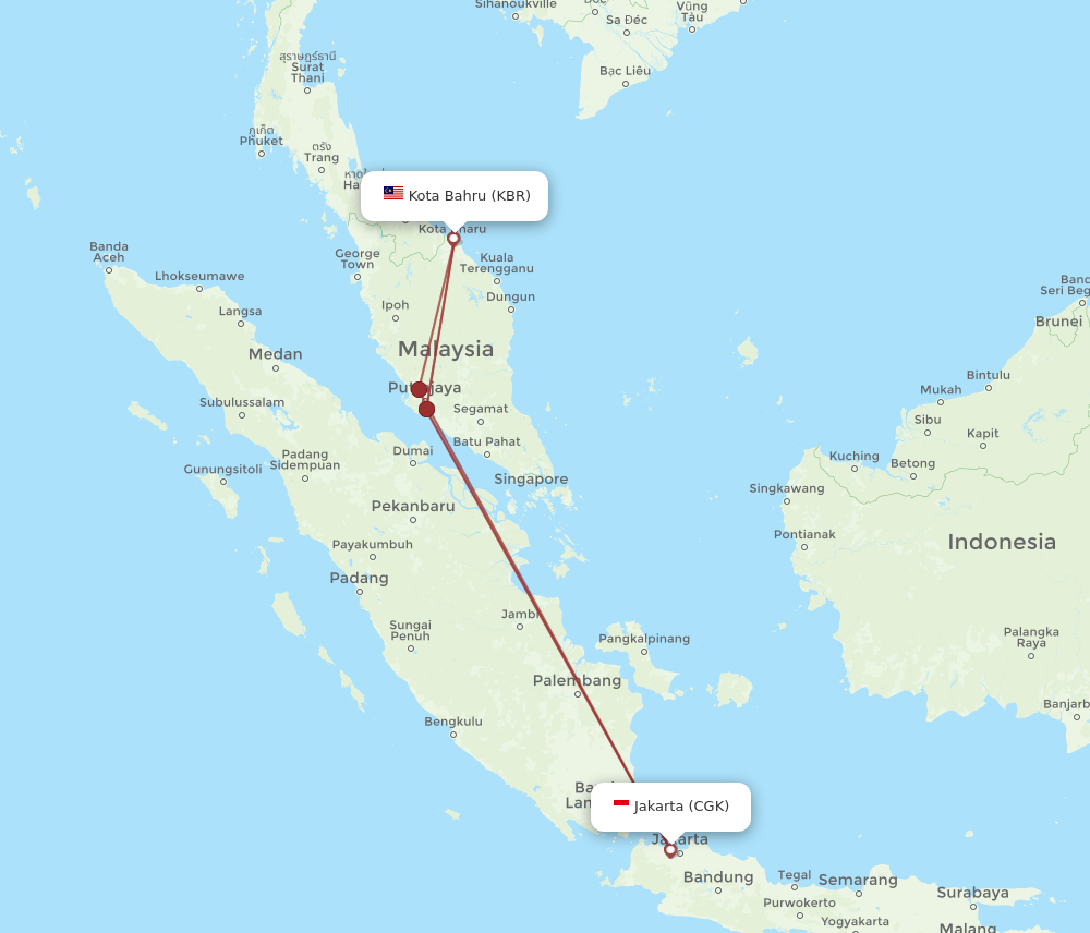 KBR to CGK flights and routes map