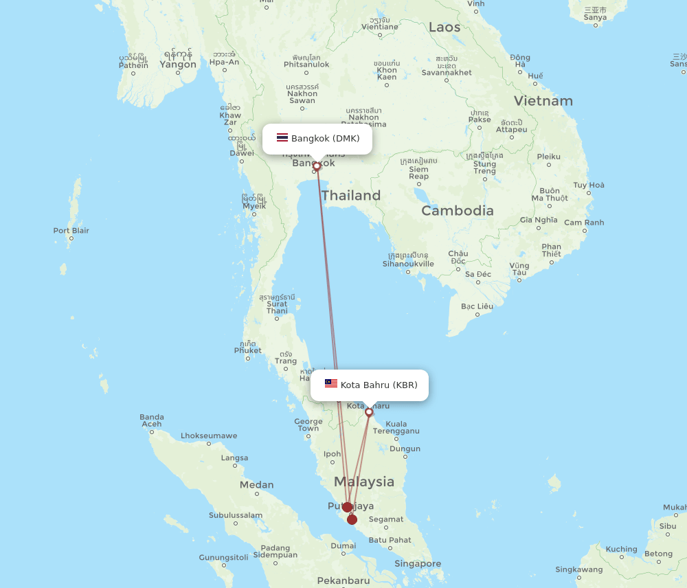 KBR-DMK flight routes
