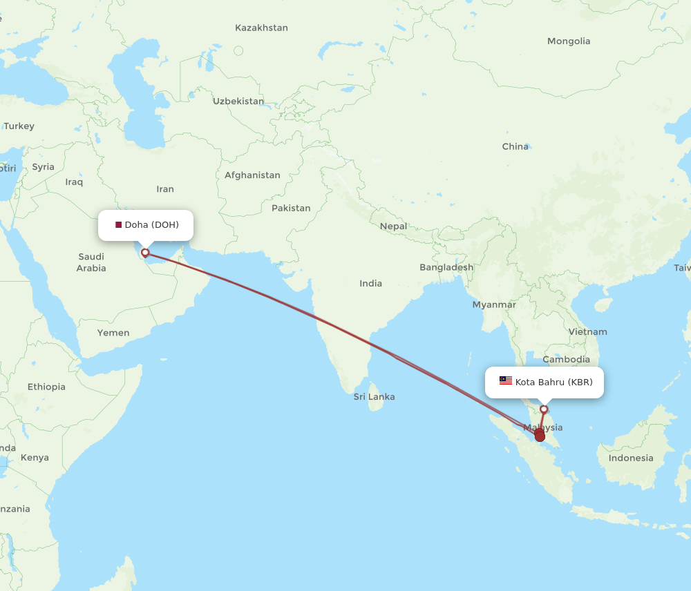KBR-DOH flight routes