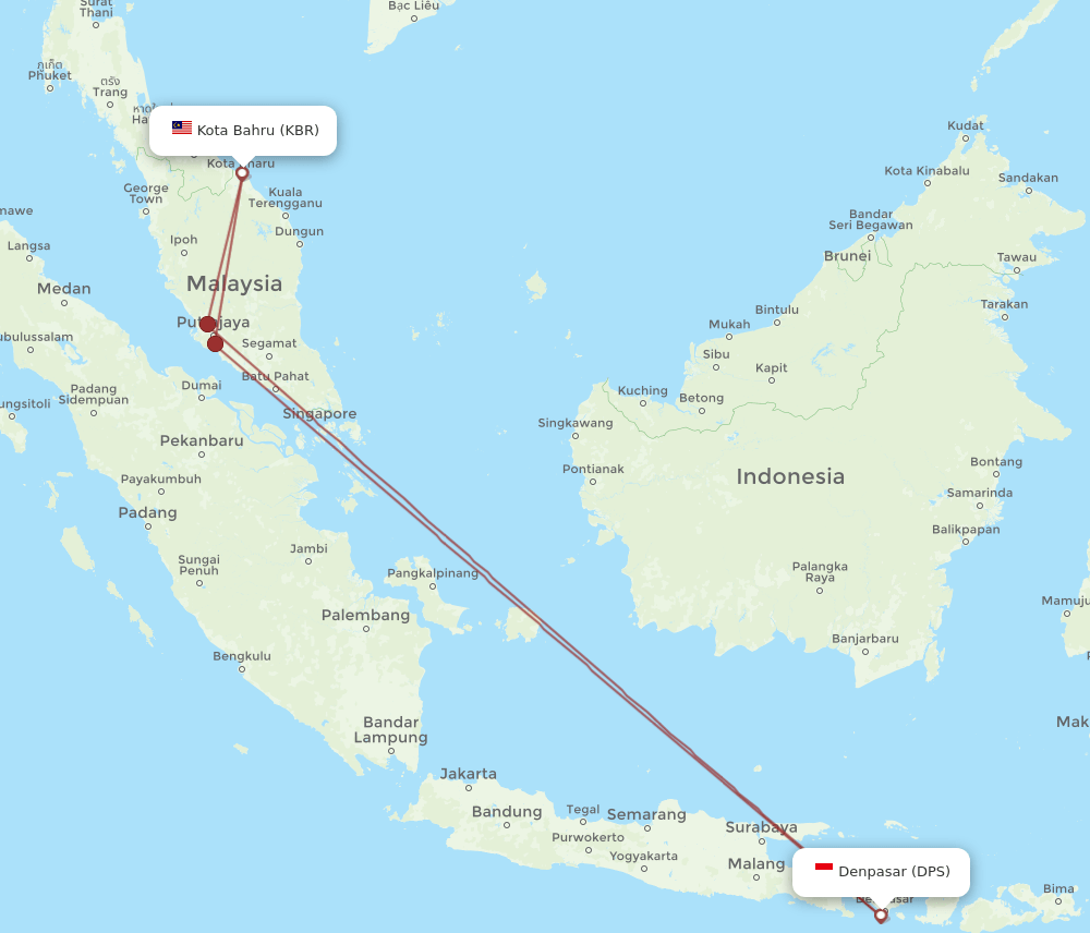 KBR-DPS flight routes