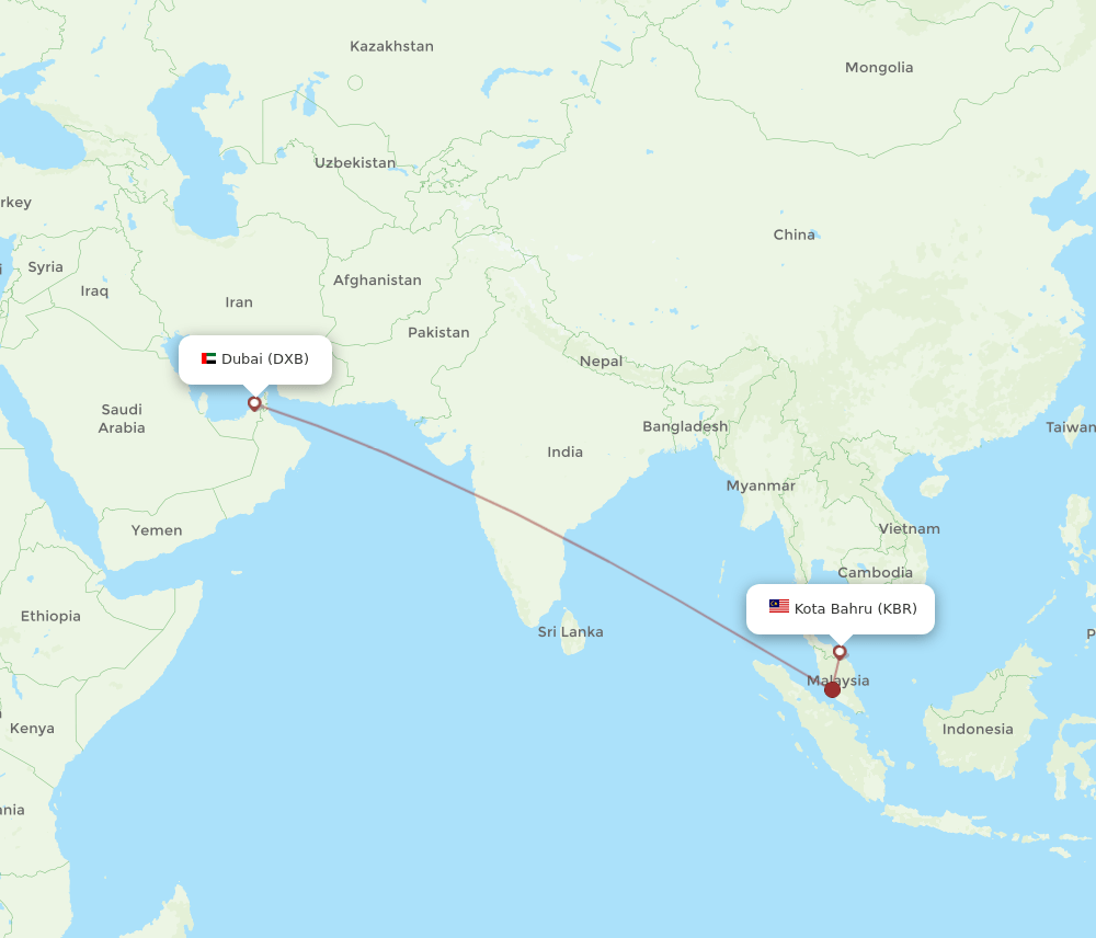 KBR-DXB flight routes