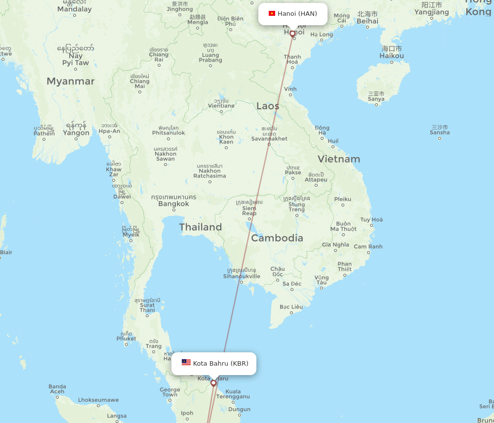 KBR-HAN flight routes