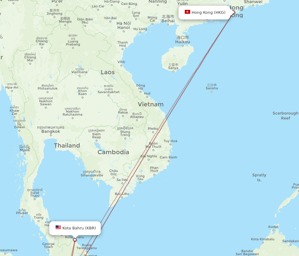 KBR-HKG flight routes