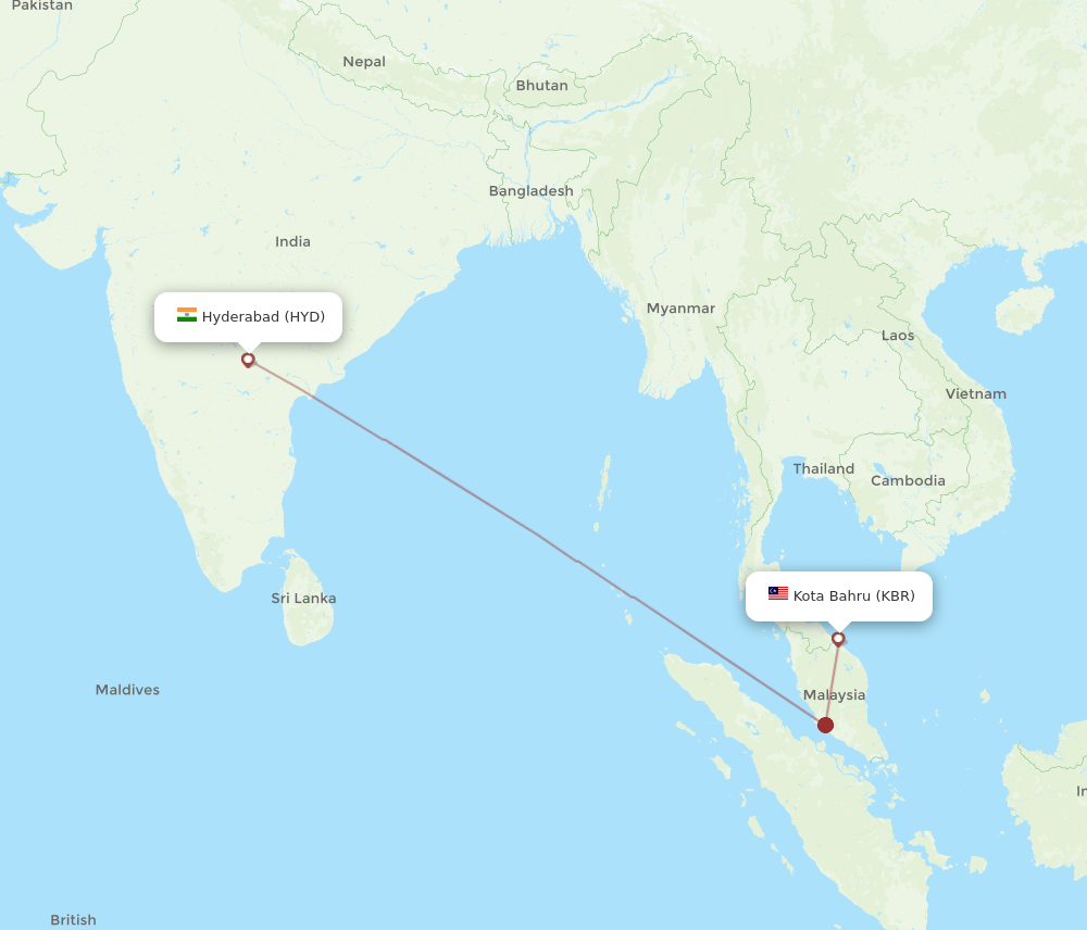 KBR-HYD flight routes