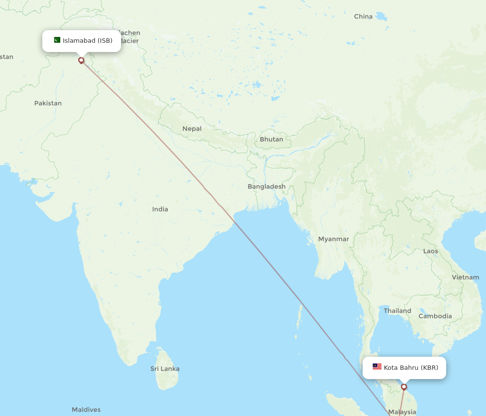 KBR-ISB flight routes