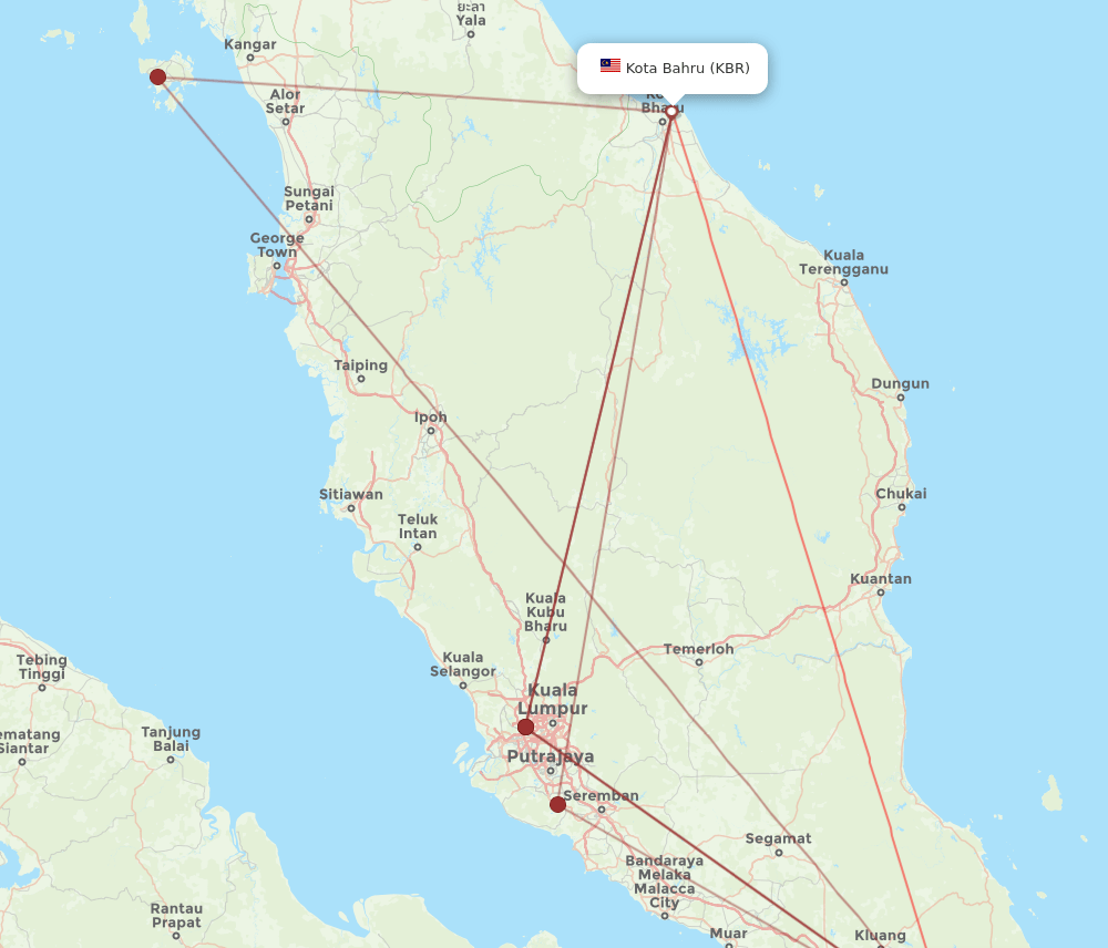 KBR-JHB flight routes