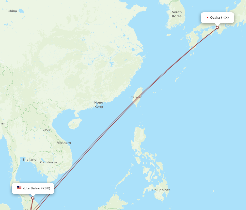 KBR-KIX flight routes