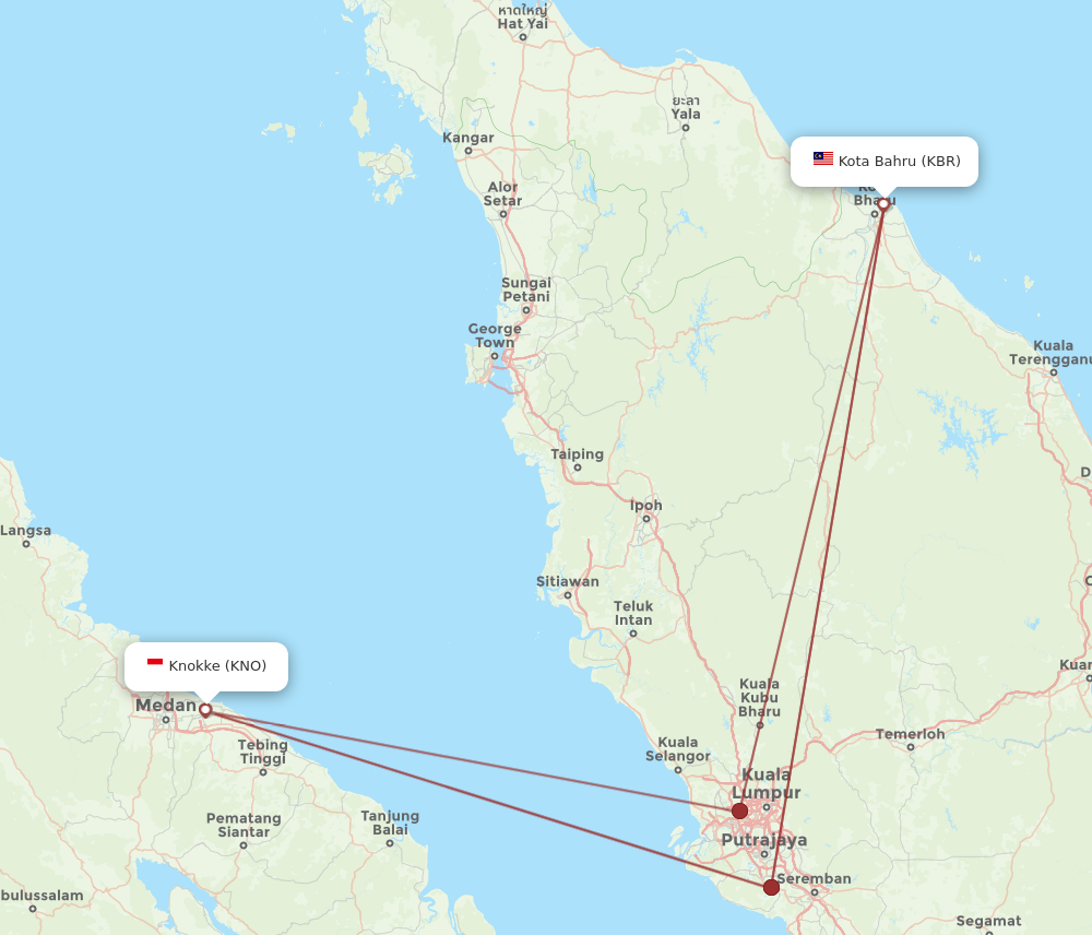 KBR to KNO flights and routes map