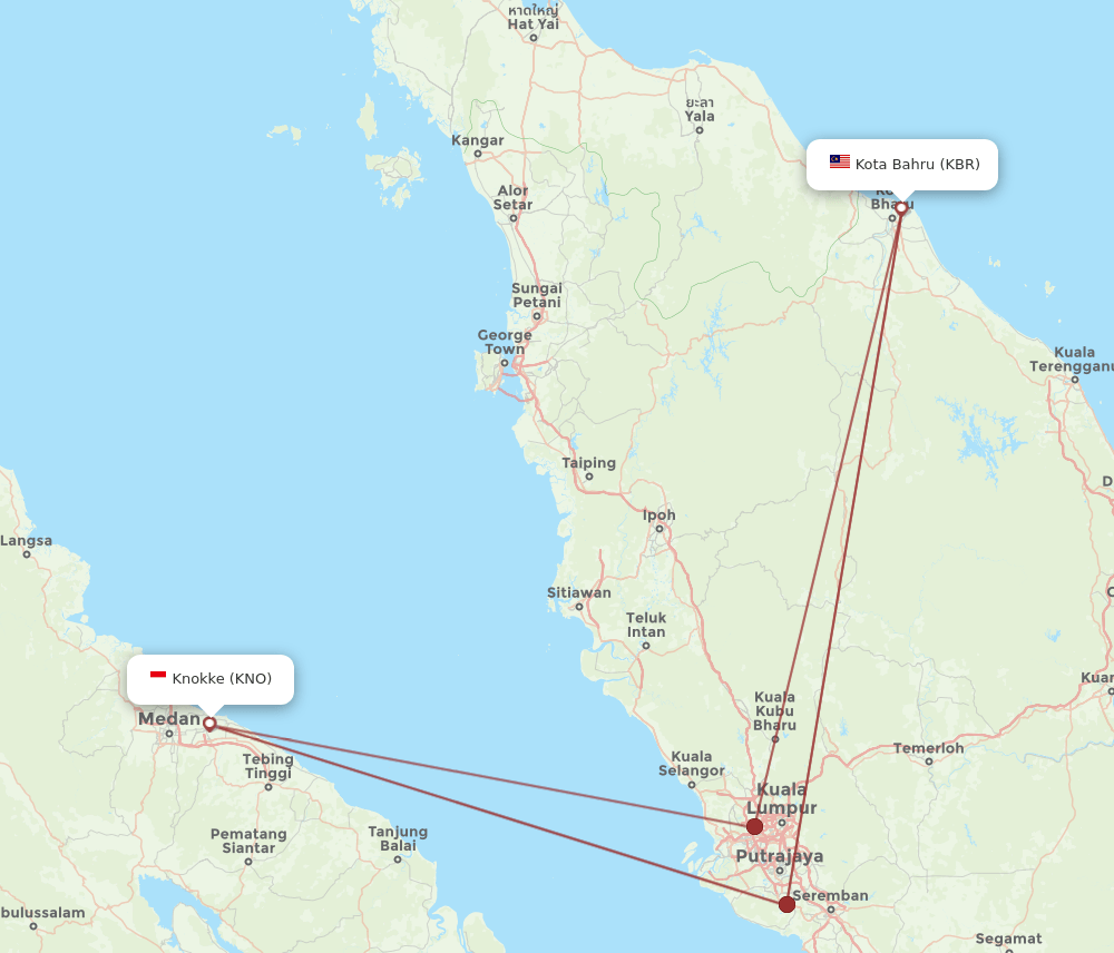 KBR-KNO flight routes