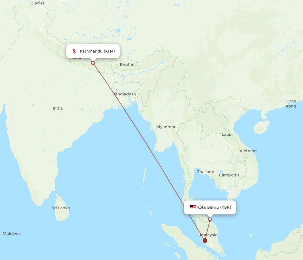 KBR-KTM flight routes