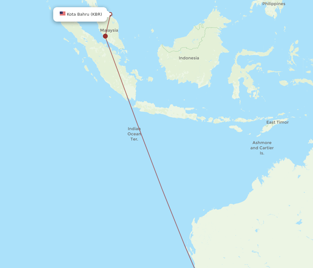 KBR to PER flights and routes map