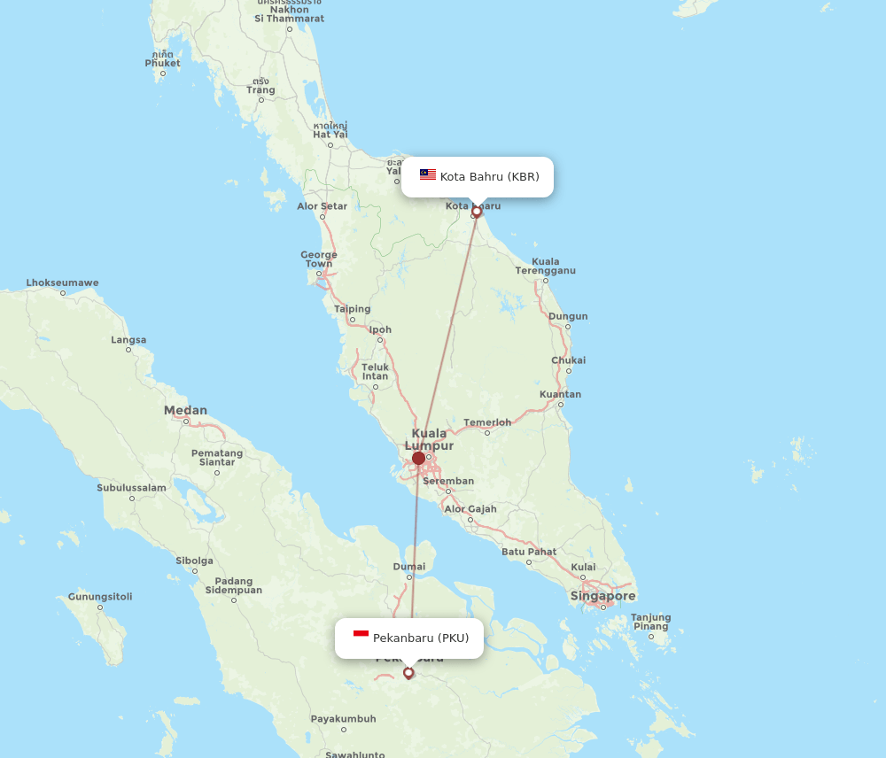 KBR to PKU flights and routes map