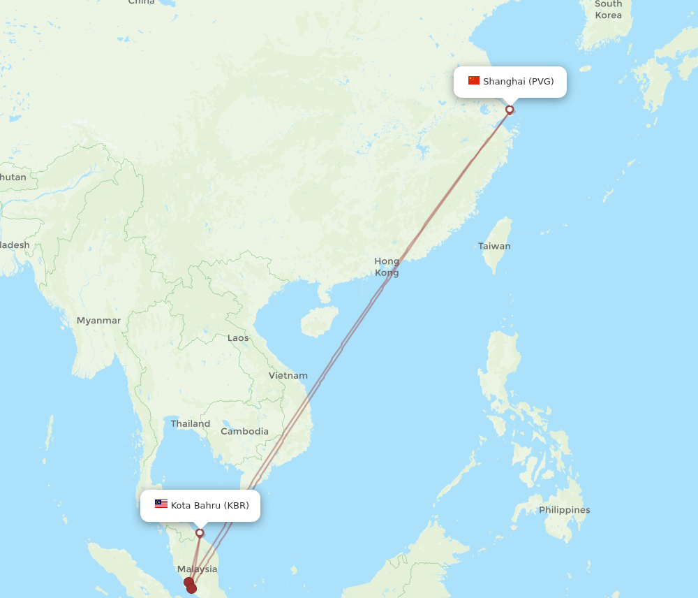 PVG to KBR flights and routes map