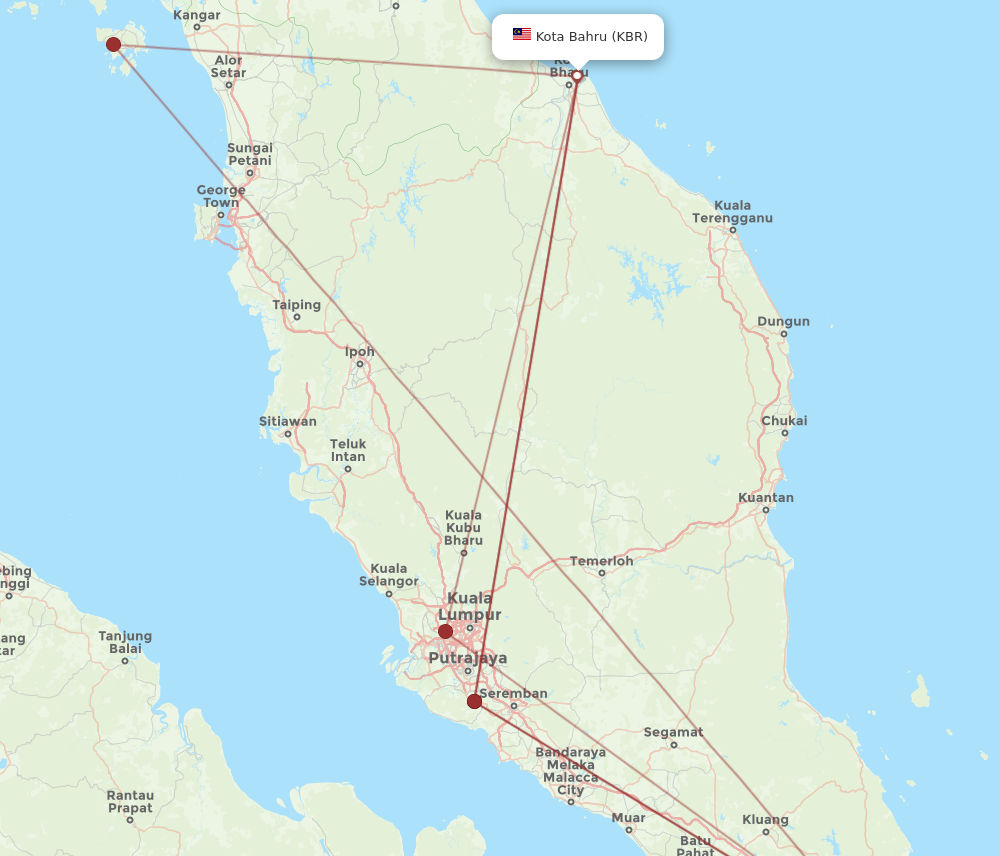 KBR to SIN flights and routes map