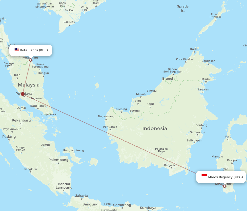 KBR-UPG flight routes