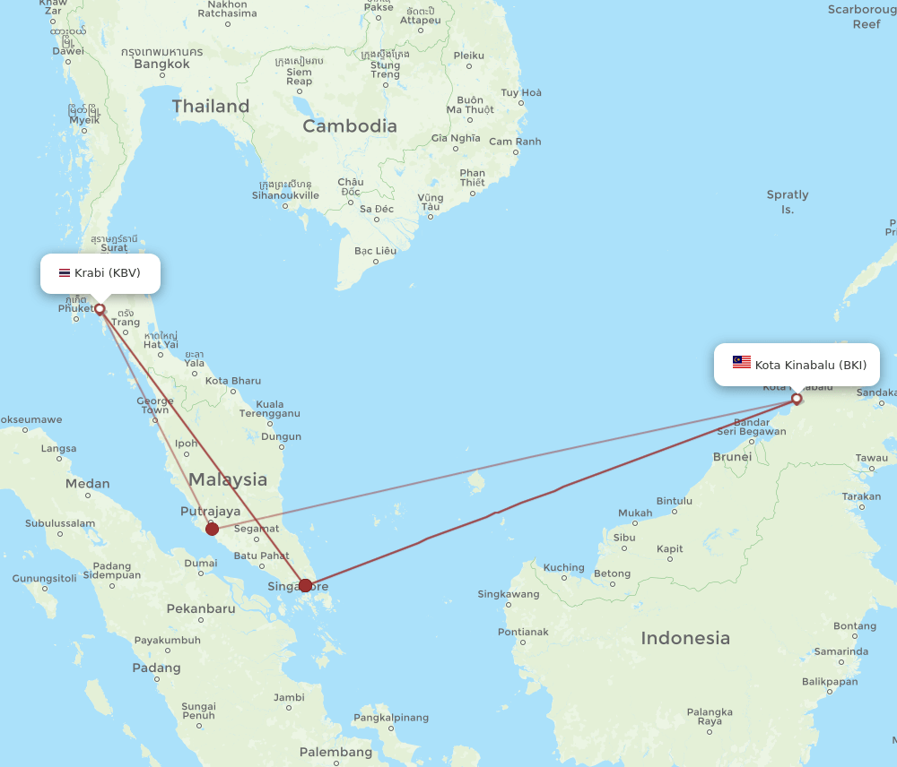 KBV-BKI flight routes