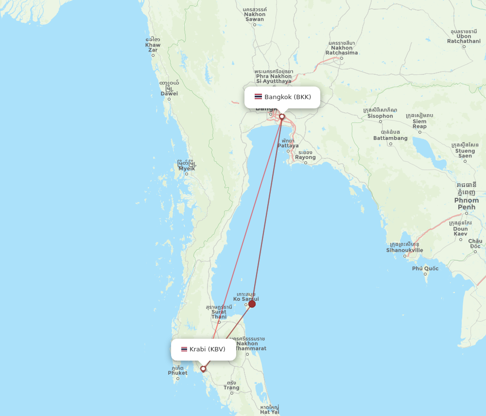 KBV to BKK flights and routes map