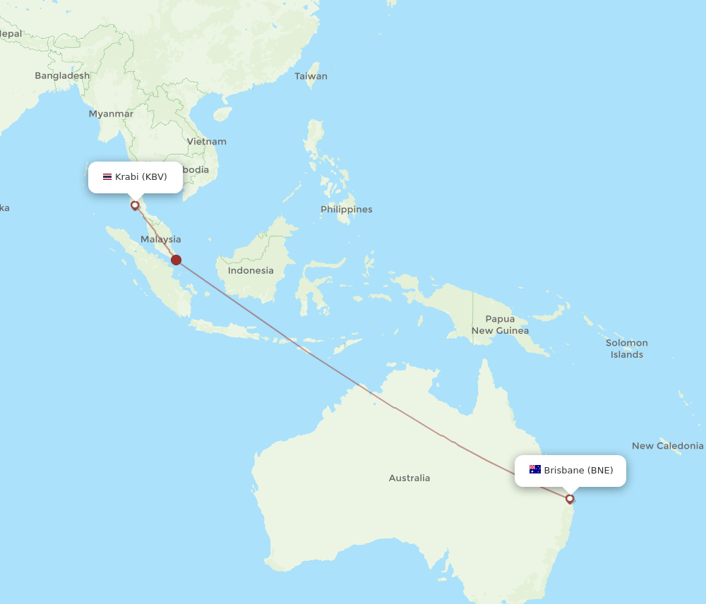 Brisbane - Krabi route map and flight paths