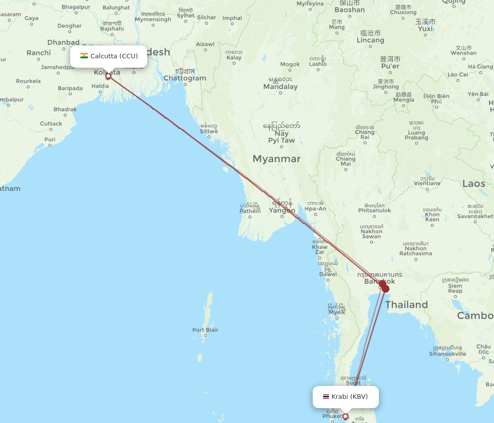 KBV to CCU flights and routes map