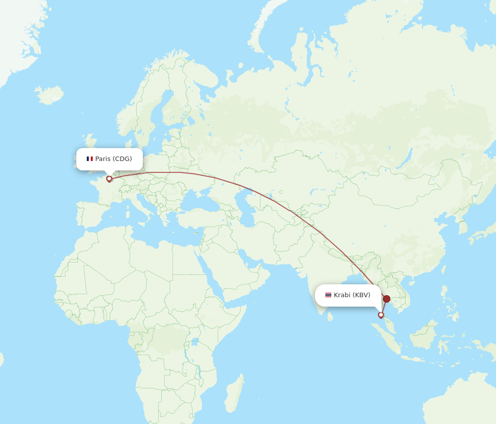 KBV to CDG flights and routes map