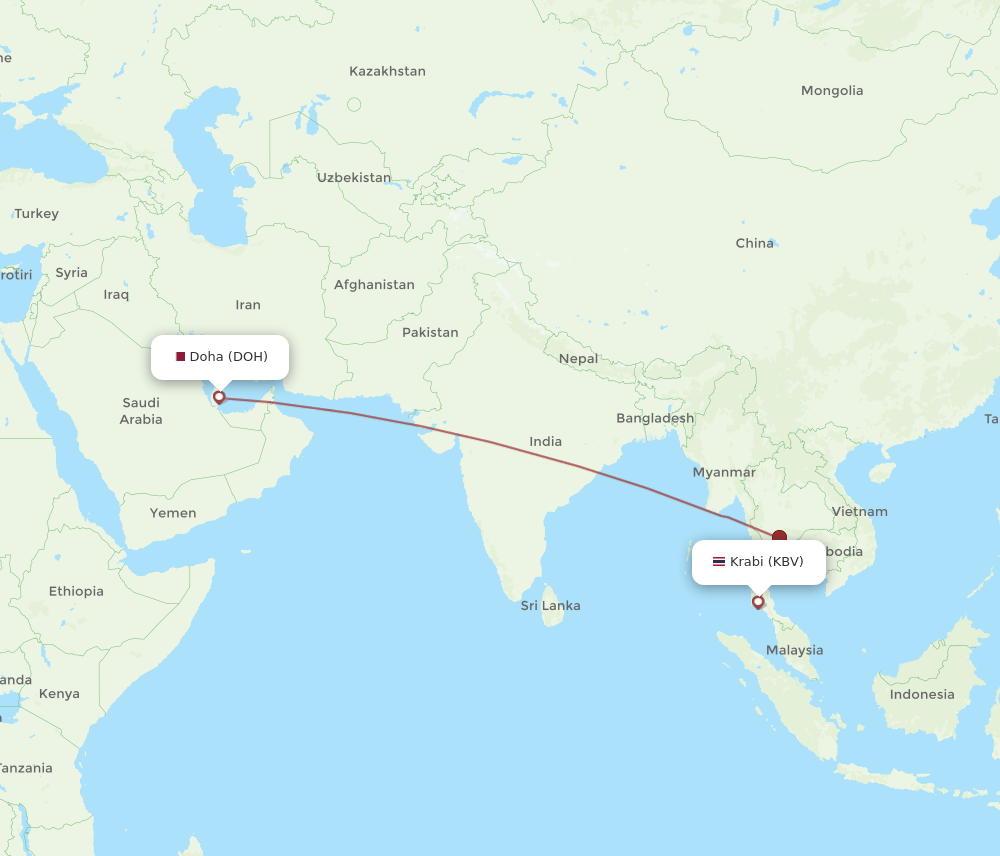 KBV to DOH flights and routes map