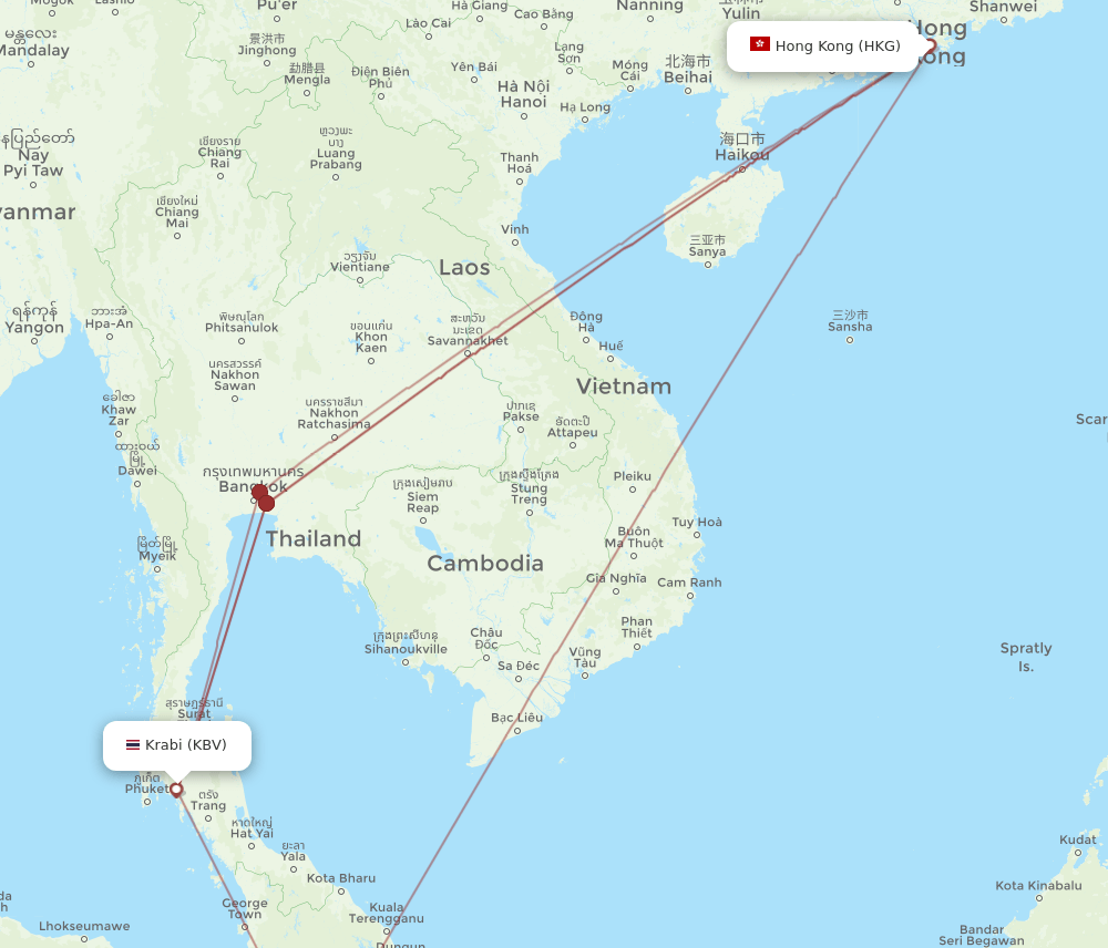 KBV-HKG flight routes
